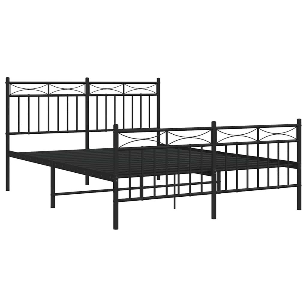 Metal Bed Frame without Mattress with Footboard Black 135x190 cm Price