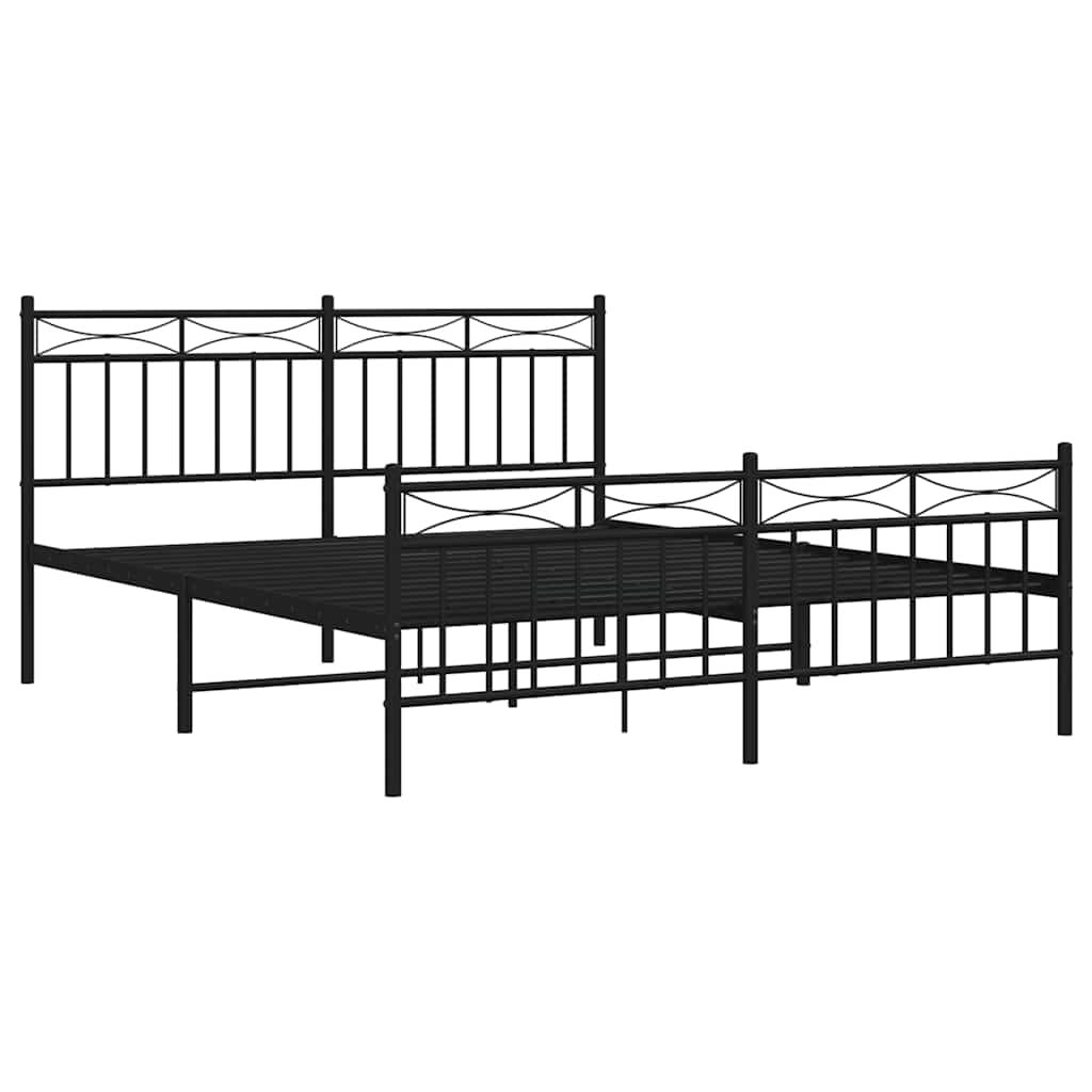 Metal Bed Frame without Mattress with Footboard Black 150x200 cm Price