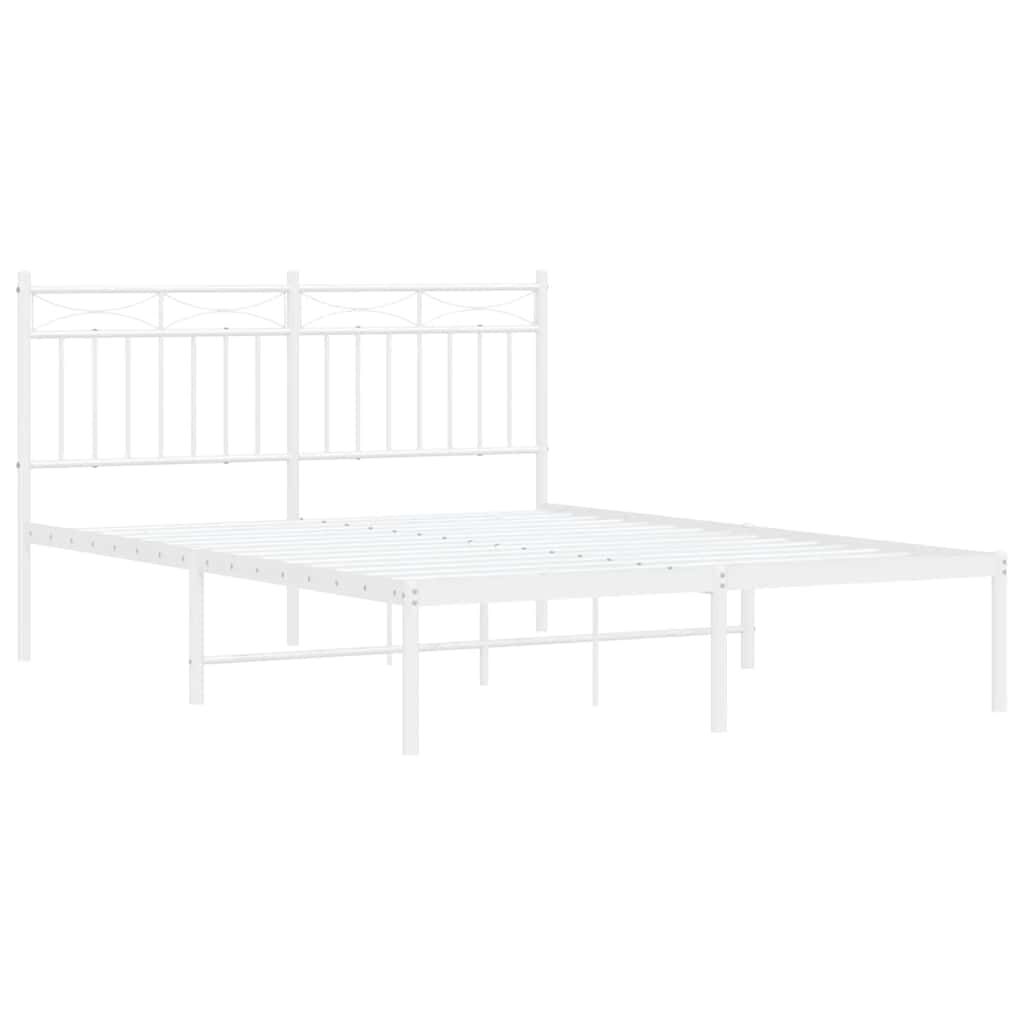 Metal Bed Frame without Mattress with Headboard White 135x190 cm Price