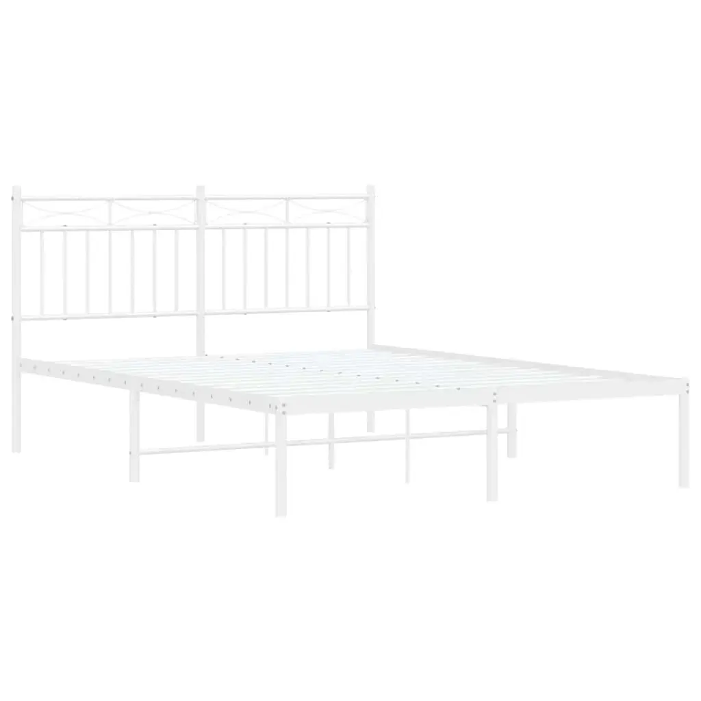 Metal Bed Frame without Mattress with Headboard White 135x190 cm Price