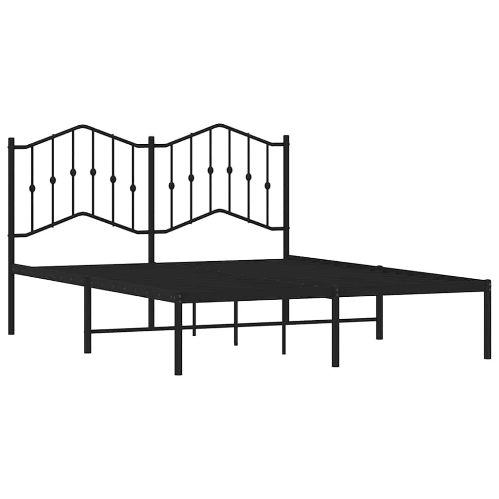 Metal Bed Frame without Mattress with Headboard Black 135x190 cm Price