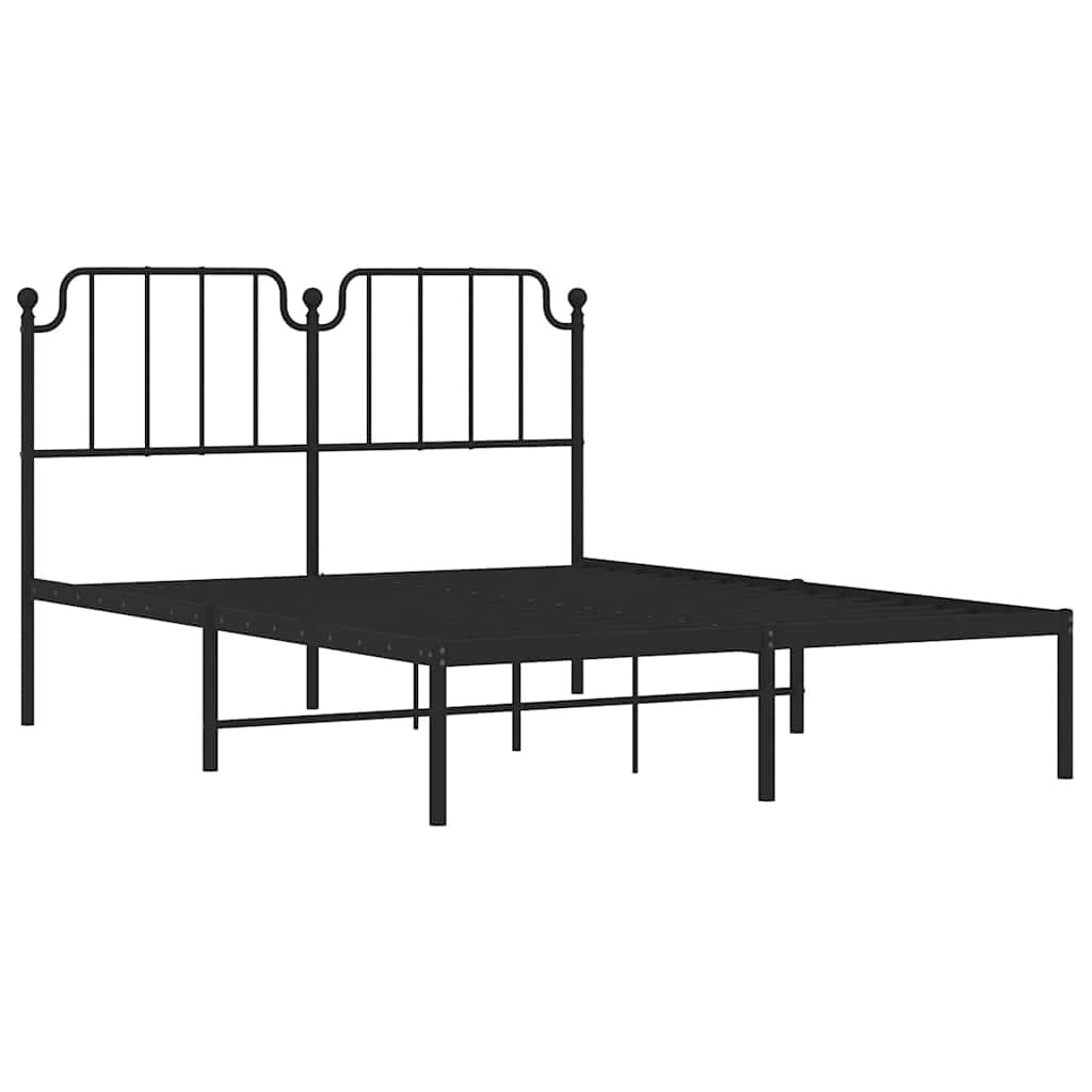 Metal Bed Frame without Mattress with Headboard Black 135x190 cm Price