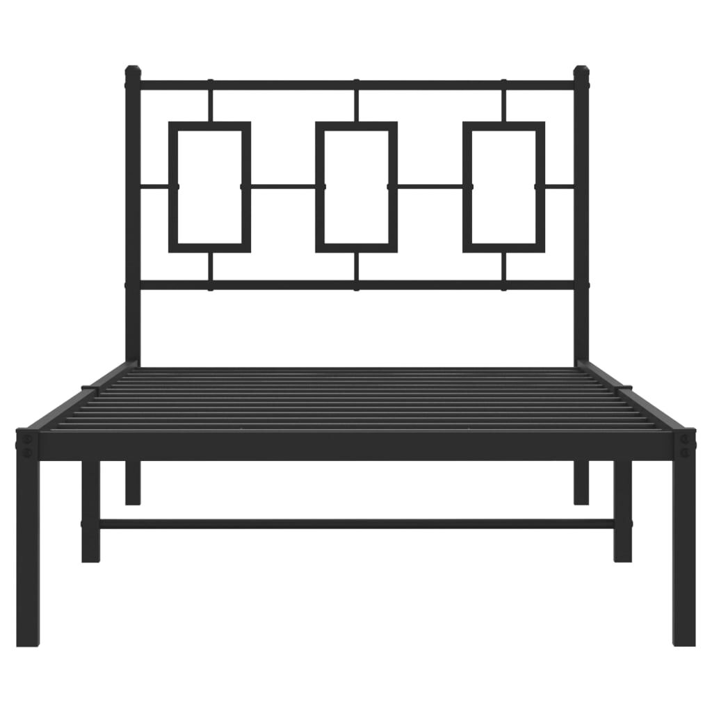 Metal Bed Frame without Mattress with Headboard Black 90x190 cm Price