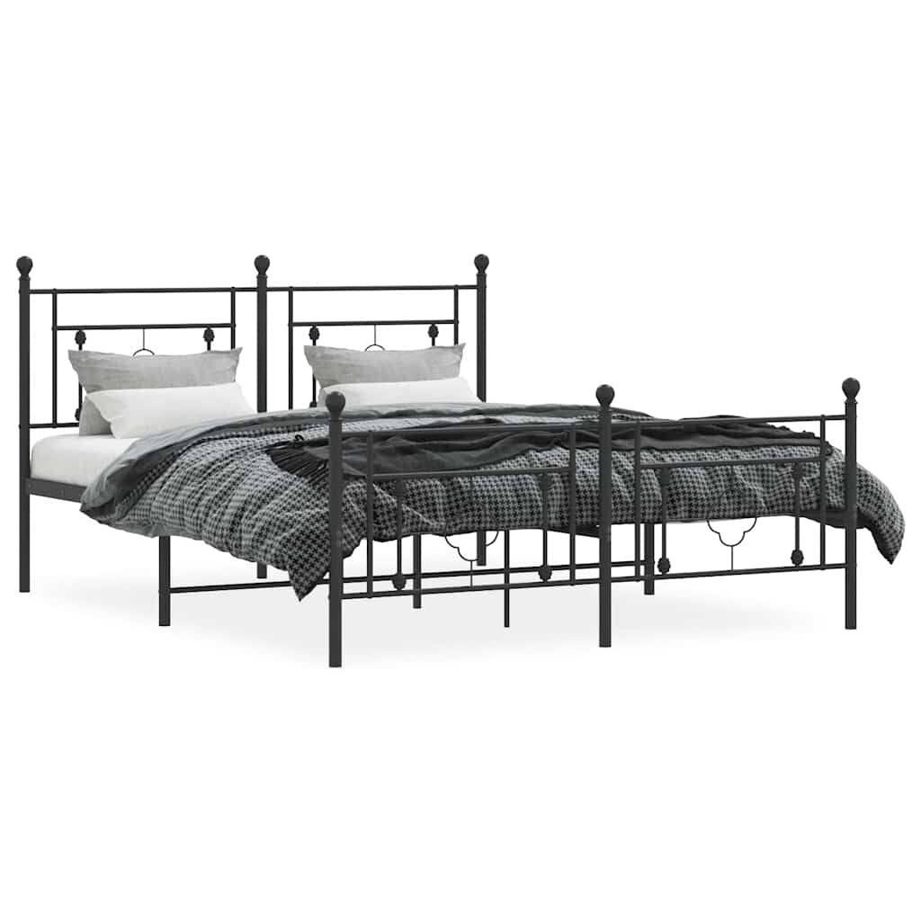Metal Bed Frame without Mattress with Footboard Black 150x200 cm Price