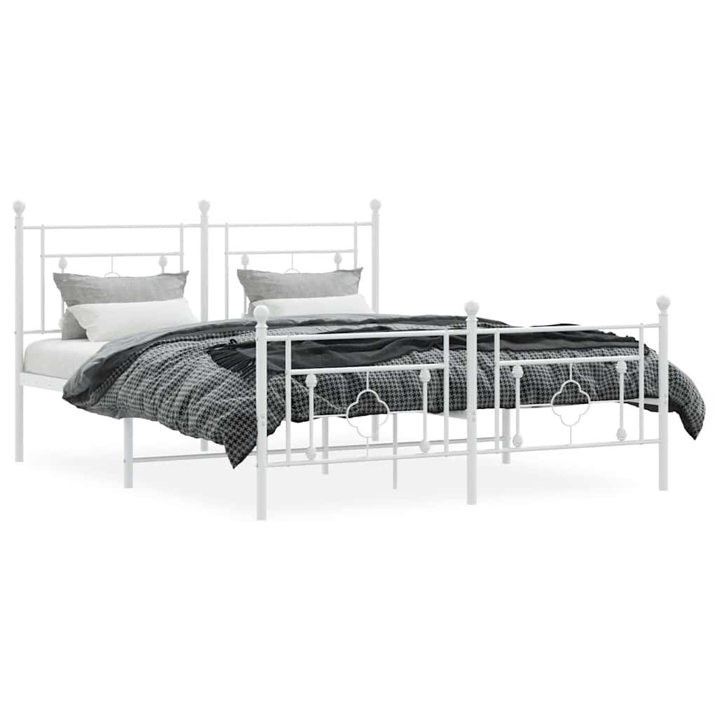 Metal Bed Frame without Mattress with Footboard White 150x200 cm Price