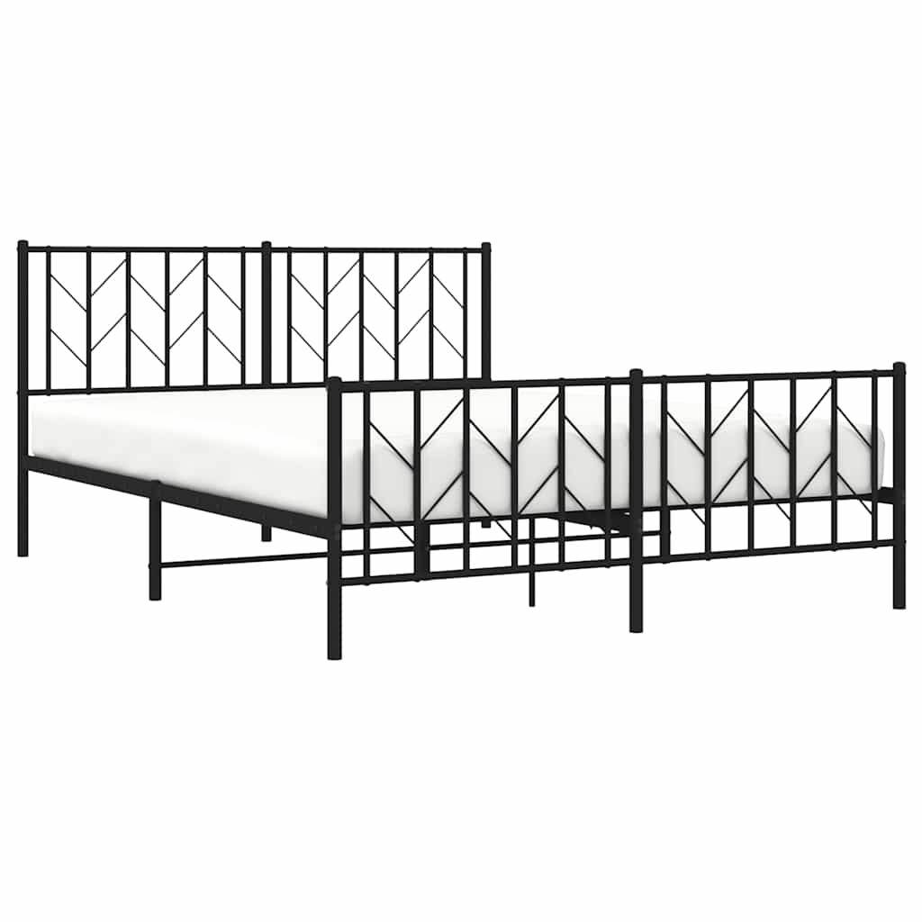 Metal Bed Frame without Mattress with Footboard Black 150x200 cm Price