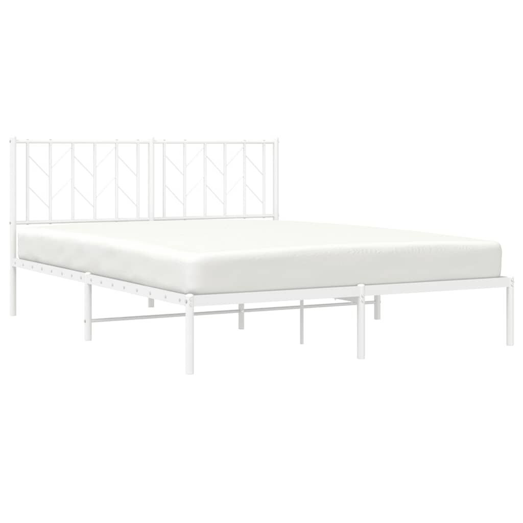 Metal Bed Frame without Mattress with Headboard White 150x200 cm Price