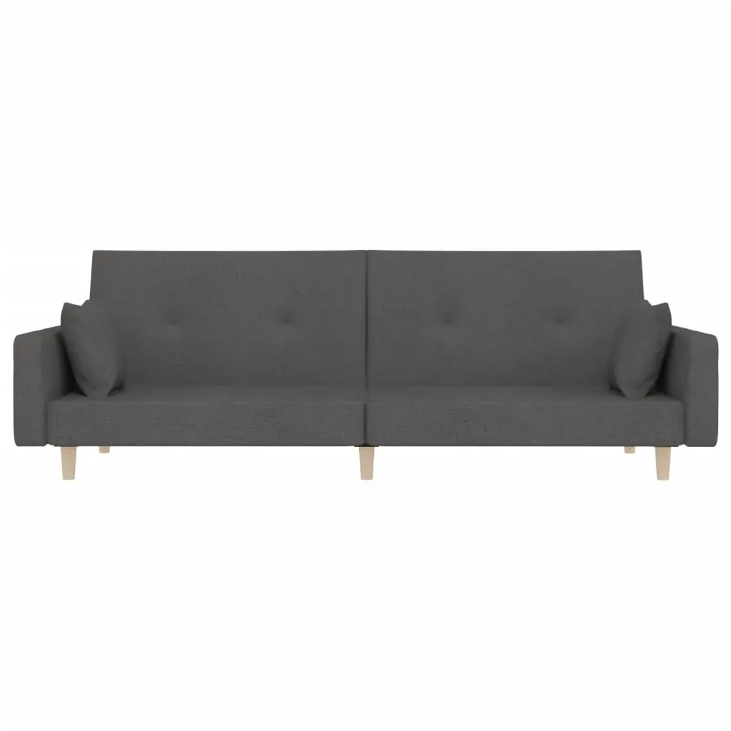 2-Seater Sofa Bed with Two Pillows Dark Grey Fabric Price