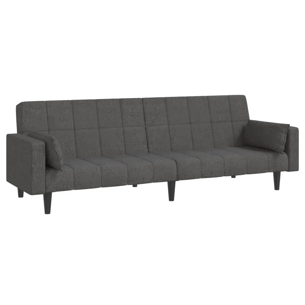 2-Seater Sofa Bed with Two Pillows Dark Grey Fabric Price