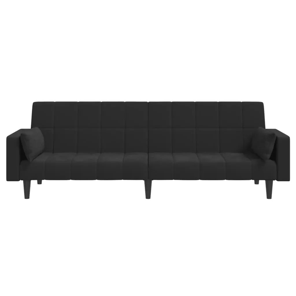 2-Seater Sofa Bed with Two Pillows Black Velvet Price