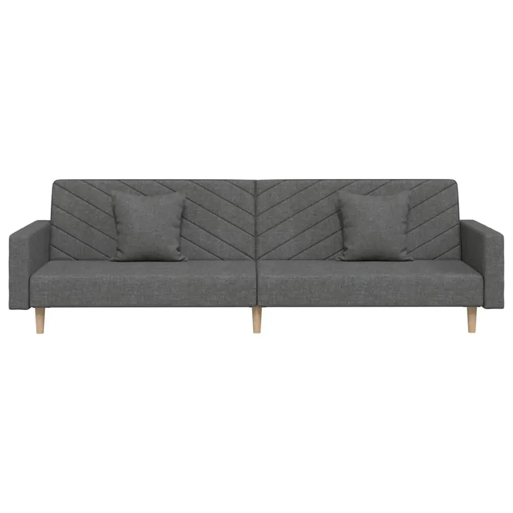 2-Seater Sofa Bed with Two Pillows Dark Grey Fabric Price