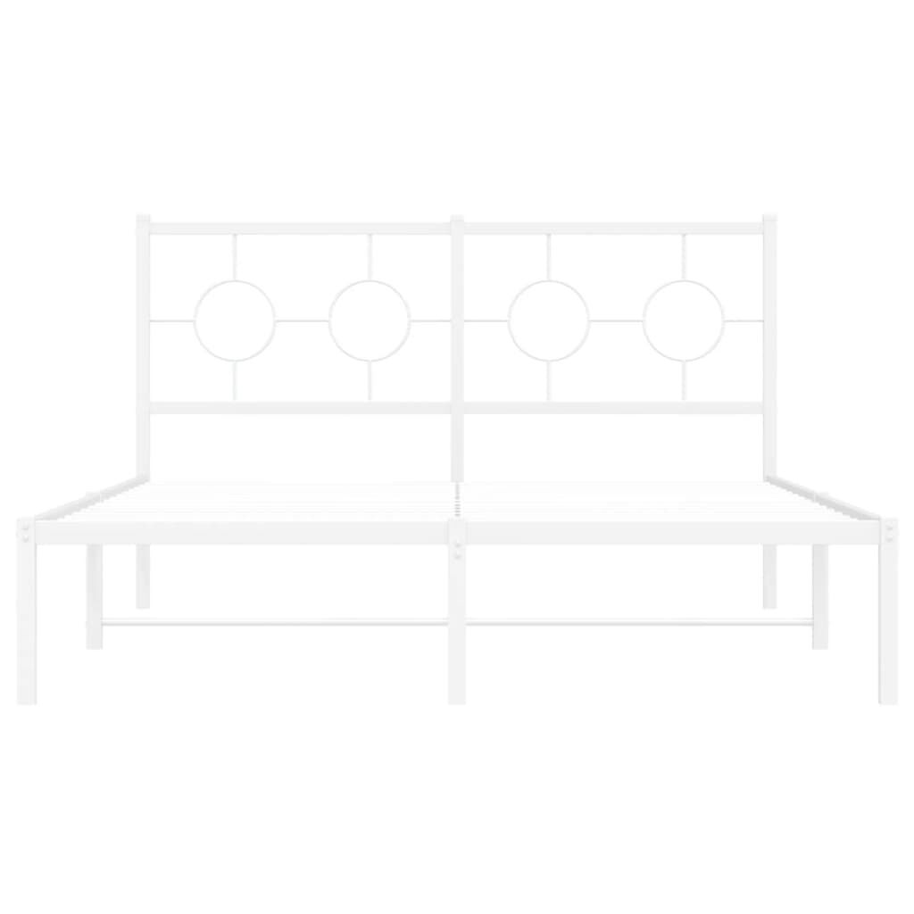 Metal Bed Frame without Mattress with Headboard White 135x190 cm Price