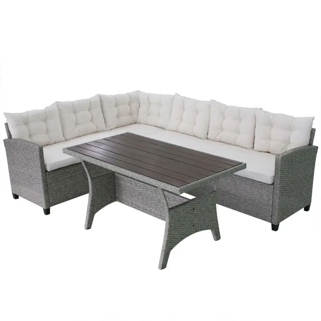 3 Piece Garden Lounge Set with Cushions Poly Rattan Grey Price