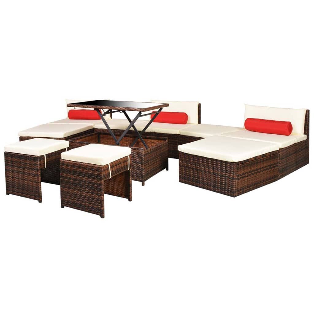 10 Piece Garden Lounge Set with Cushions Poly Rattan Brown Price