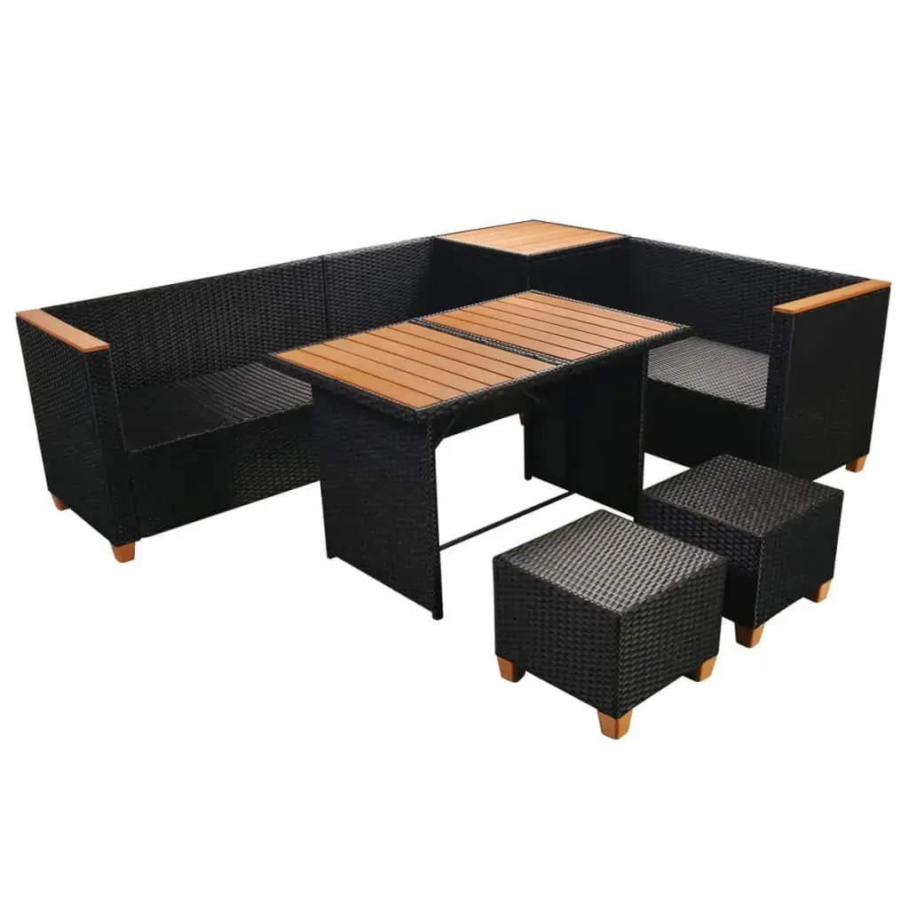 7 Piece Garden Lounge Set with Cushions Poly Rattan Black Price