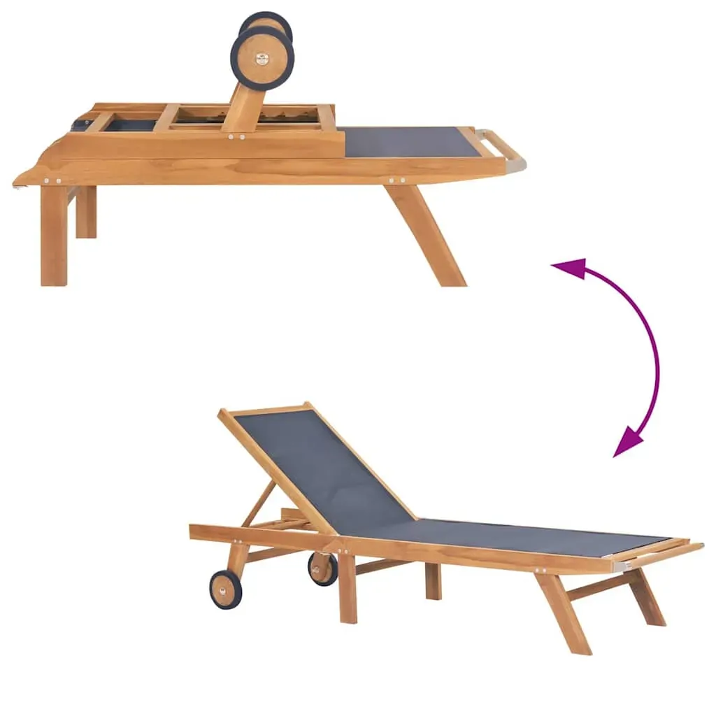 Folding Sun Lounger with Wheels Solid Teak and Textilene Price