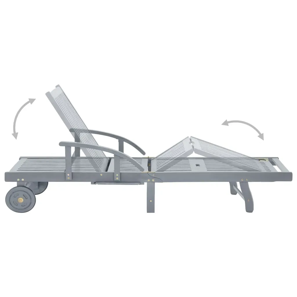 Garden Sun Lounger Grey Solid Acacia Wood Price