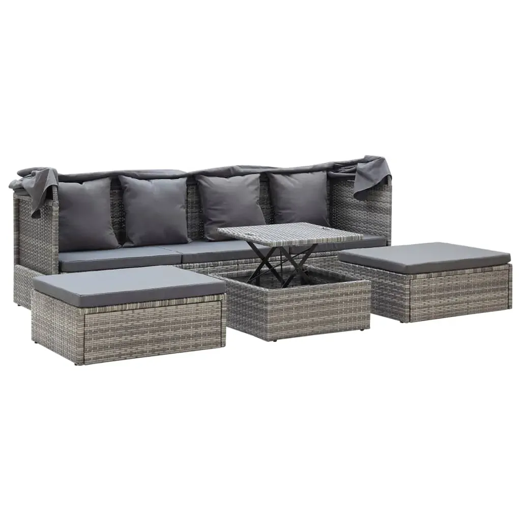 Garden Lounge Bed with Roof Mixed Grey Poly Rattan Price