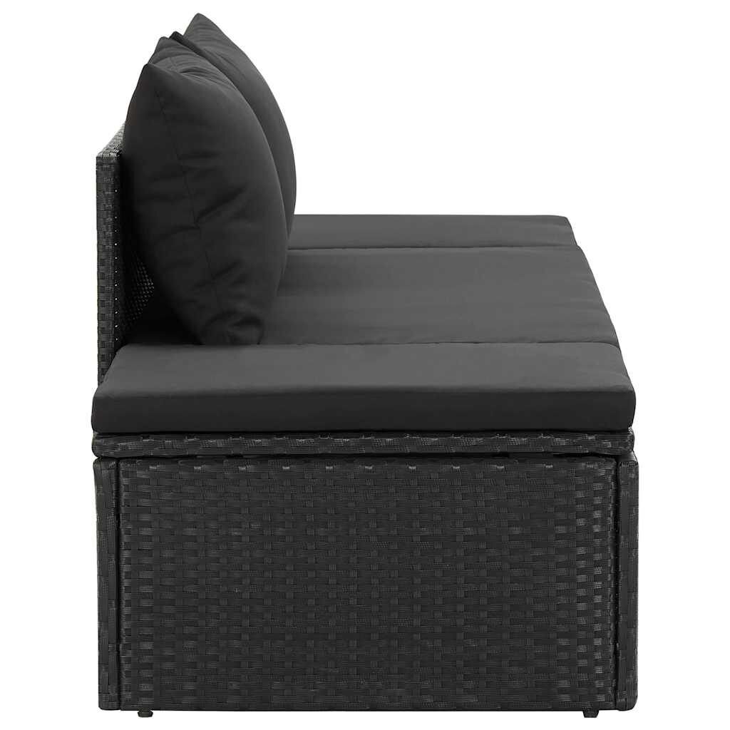 Sun Bed with Cushions Poly Rattan Black Price