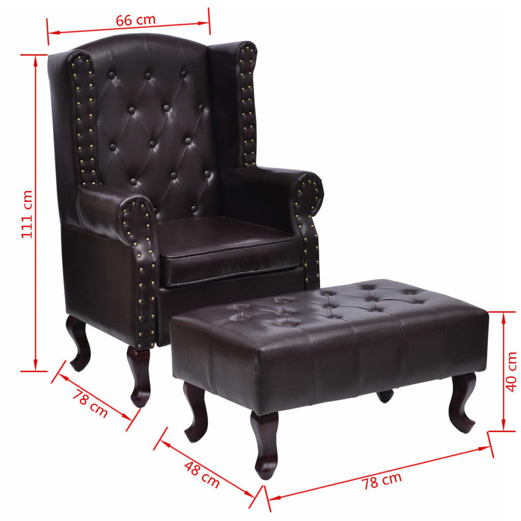 Armchair with Footstool Dark Brown Faux Leather Price