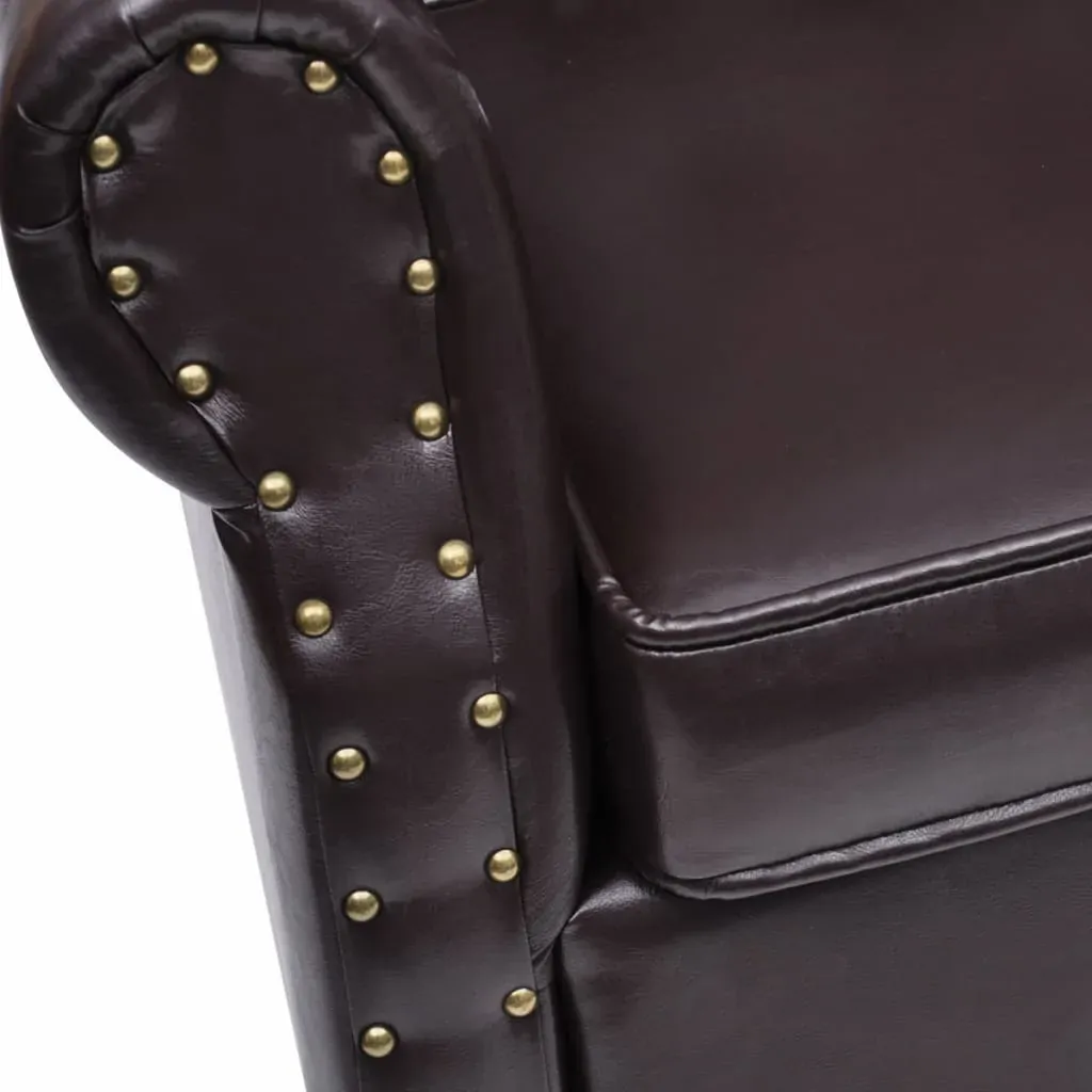 Armchair with Footstool Dark Brown Faux Leather Price