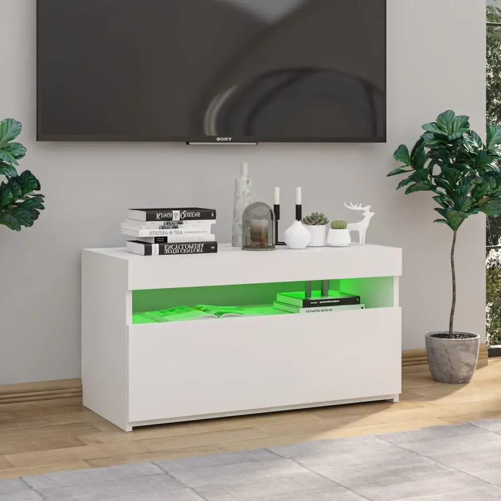 TV Cabinet with LED Lights High Gloss White 75x35x40 cm Price