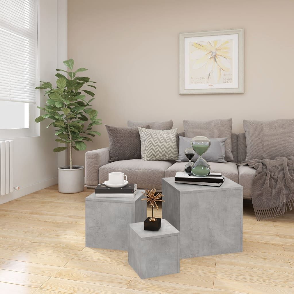 Side Tables 3 pcs Concrete Grey Engineered Wood Price