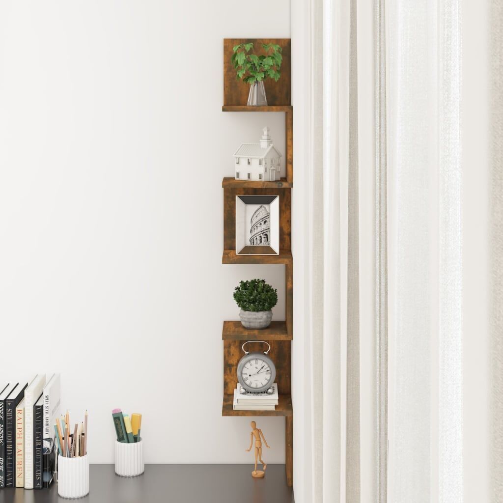 Wall Corner Shelf Smoked Oak 20x20x127.5 cm Engineered Wood Price