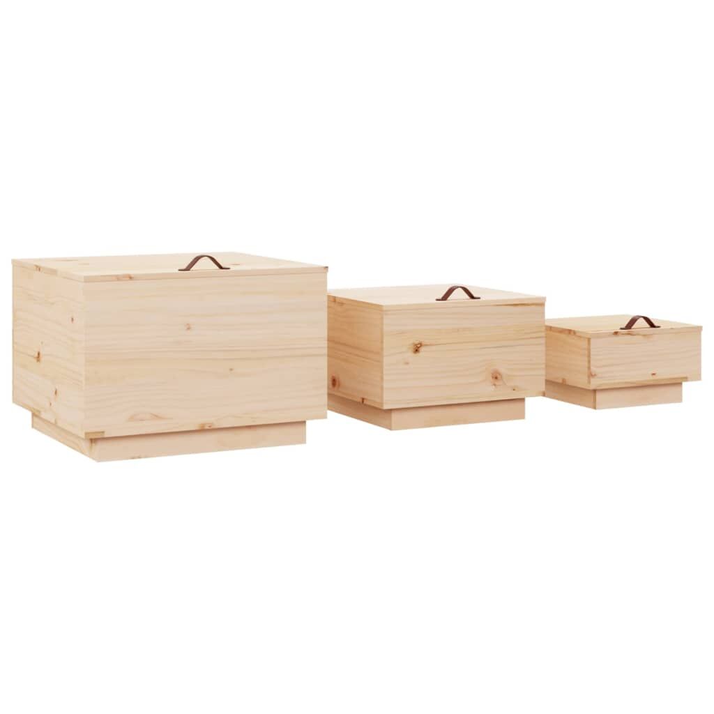 Storage Boxes with Lids 3 pcs Solid Wood Pine Price