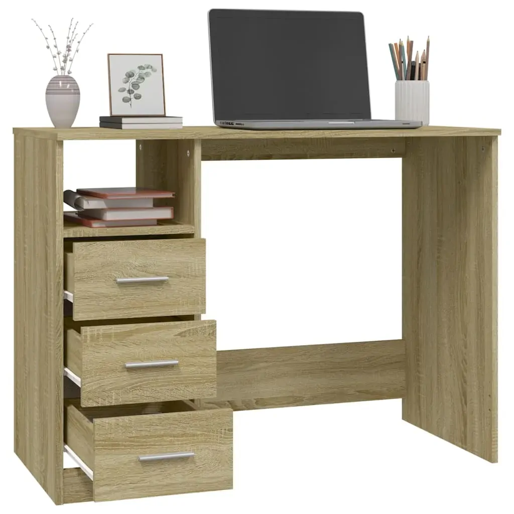 Desk with Drawers Sonoma Oak 102x50x76 cm Engineered Wood Price