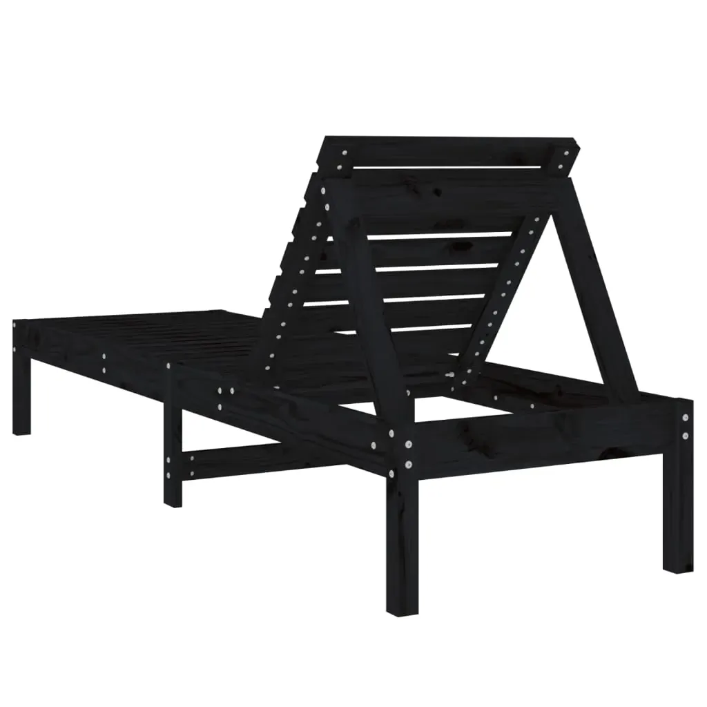 Sun Lounger Black 199.5x60x74 cm Solid Wood Pine Price