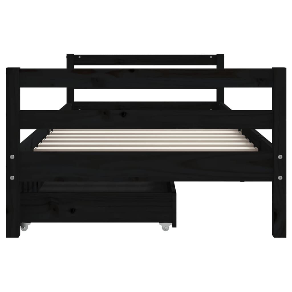 Kids Bed Frame with Drawers Black 90x190 cm Solid Wood Pine Price