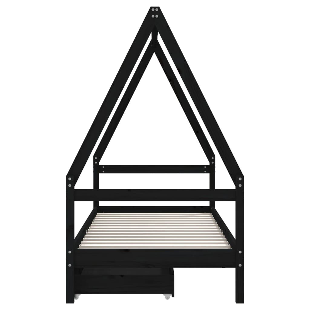 Kids Bed Frame with Drawers Black 90x190 cm Solid Wood Pine Price