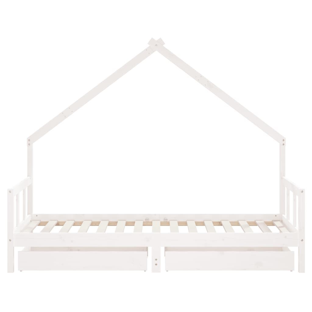 Kids Bed Frame with Drawers White 90x190 cm Solid Wood Pine Price