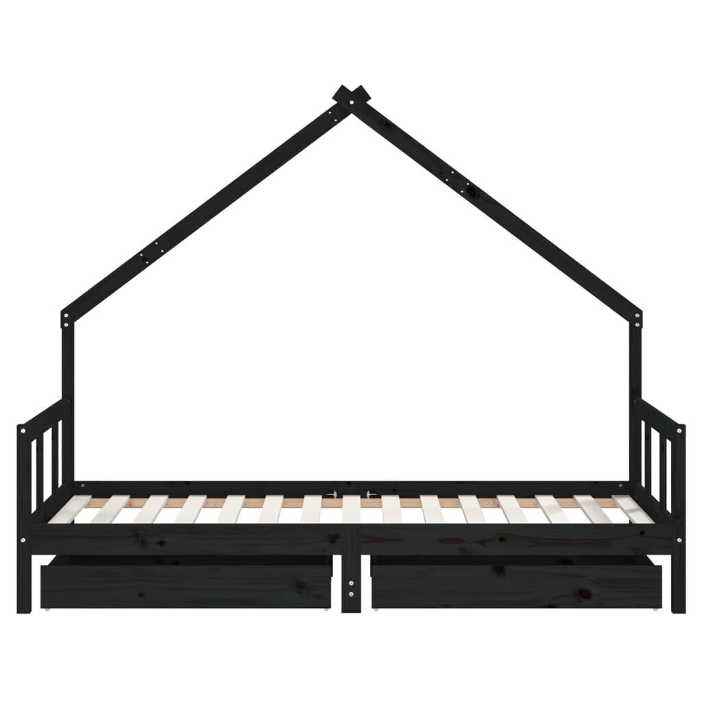 Kids Bed Frame with Drawers Black 90x190 cm Solid Wood Pine Price