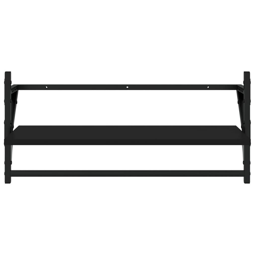 4 Piece Wall Shelf Set with Bars Black Engineered Wood Price