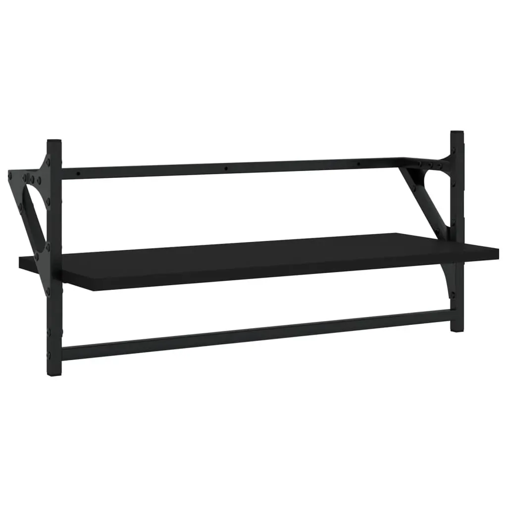 4 Piece Wall Shelf Set with Bars Black Engineered Wood Price