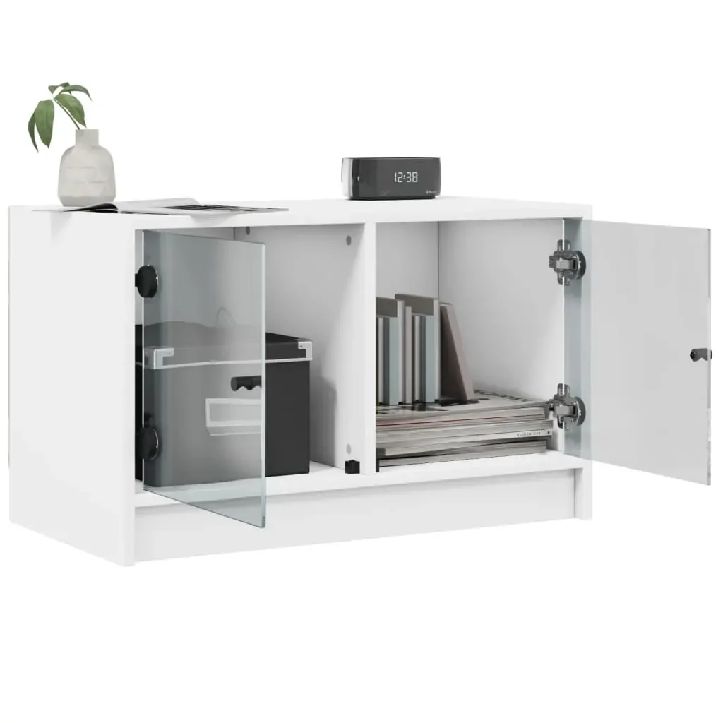 TV Cabinet with Glass Doors White 68x37x42 cm Price