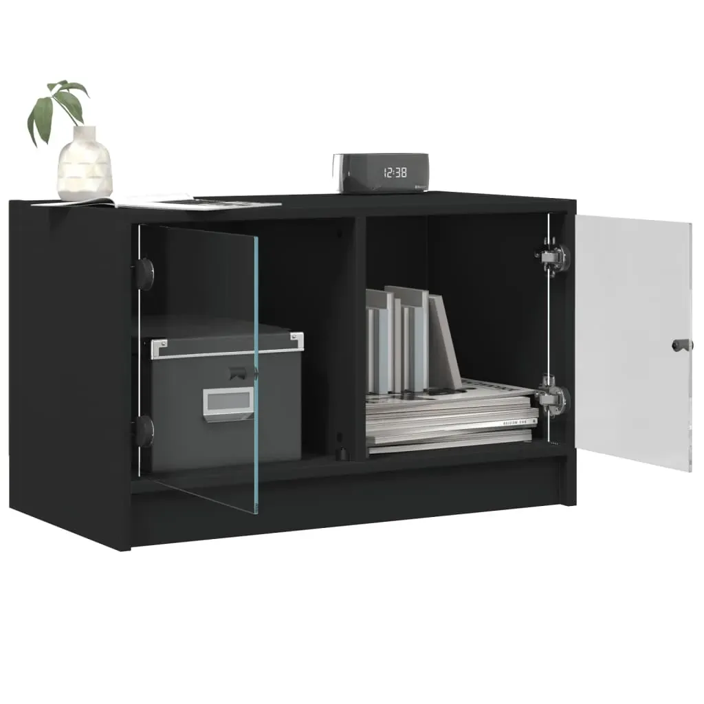 TV Cabinet with Glass Doors Black 68x37x42 cm Price
