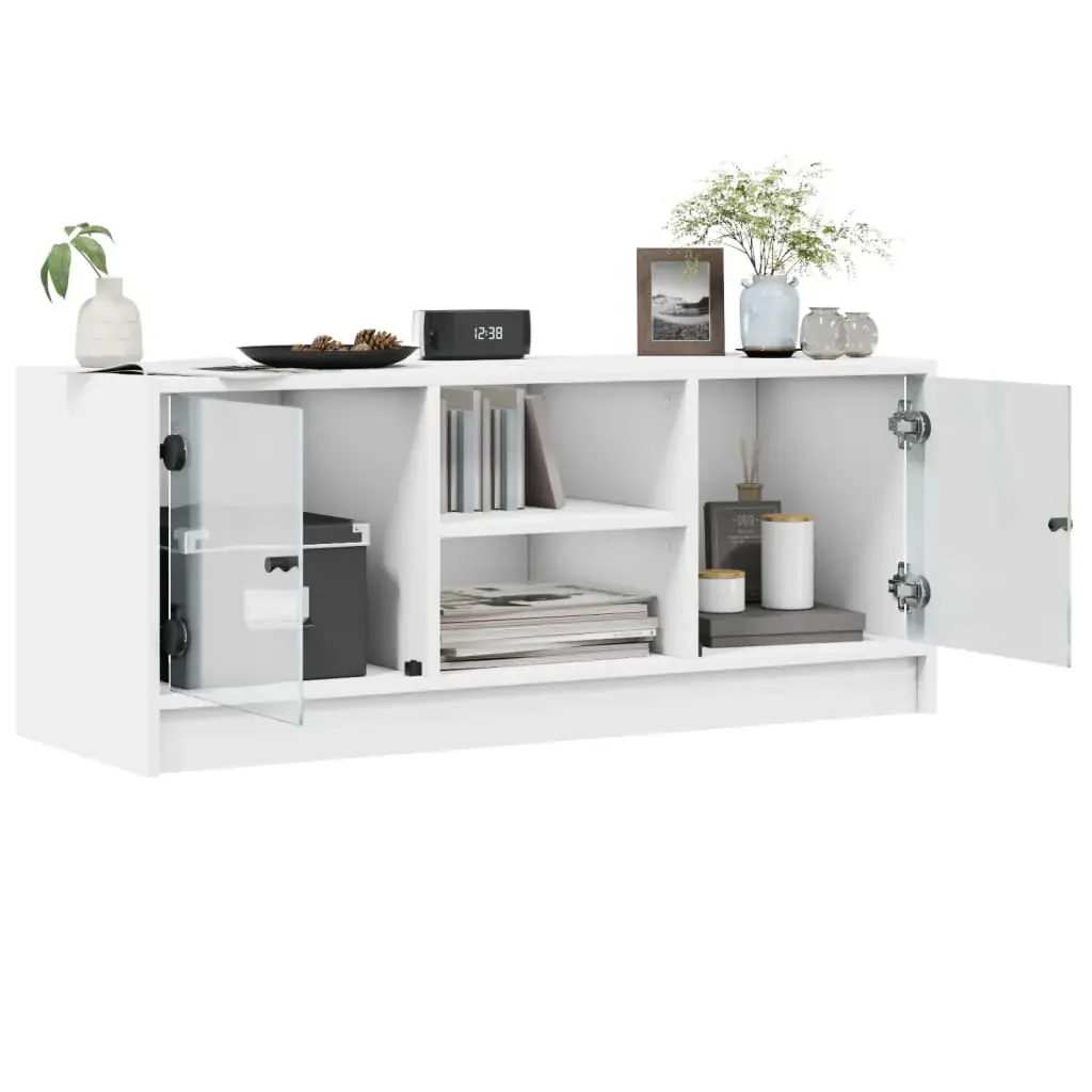 TV Cabinet with Glass Doors White 102x37x42 cm Price