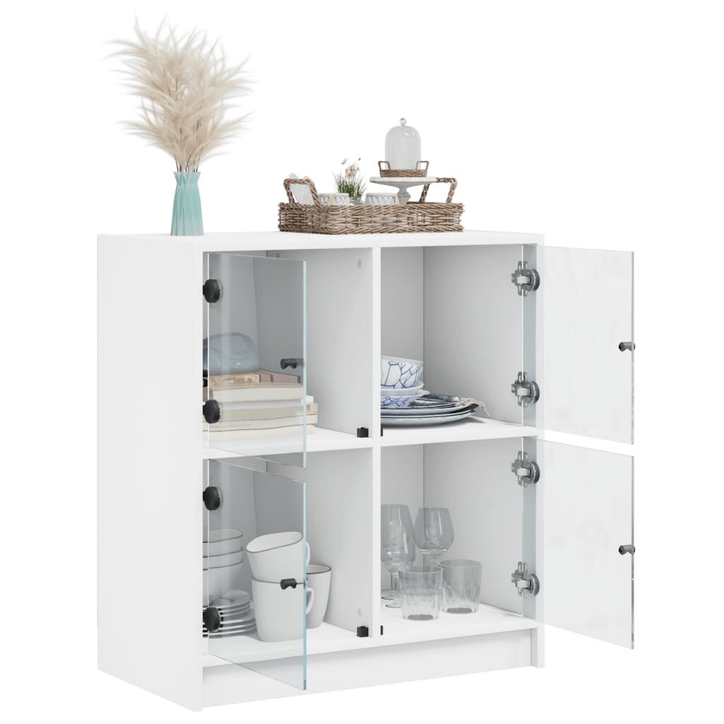 Side Cabinet with Glass Doors White 68x37x75.5 cm Price