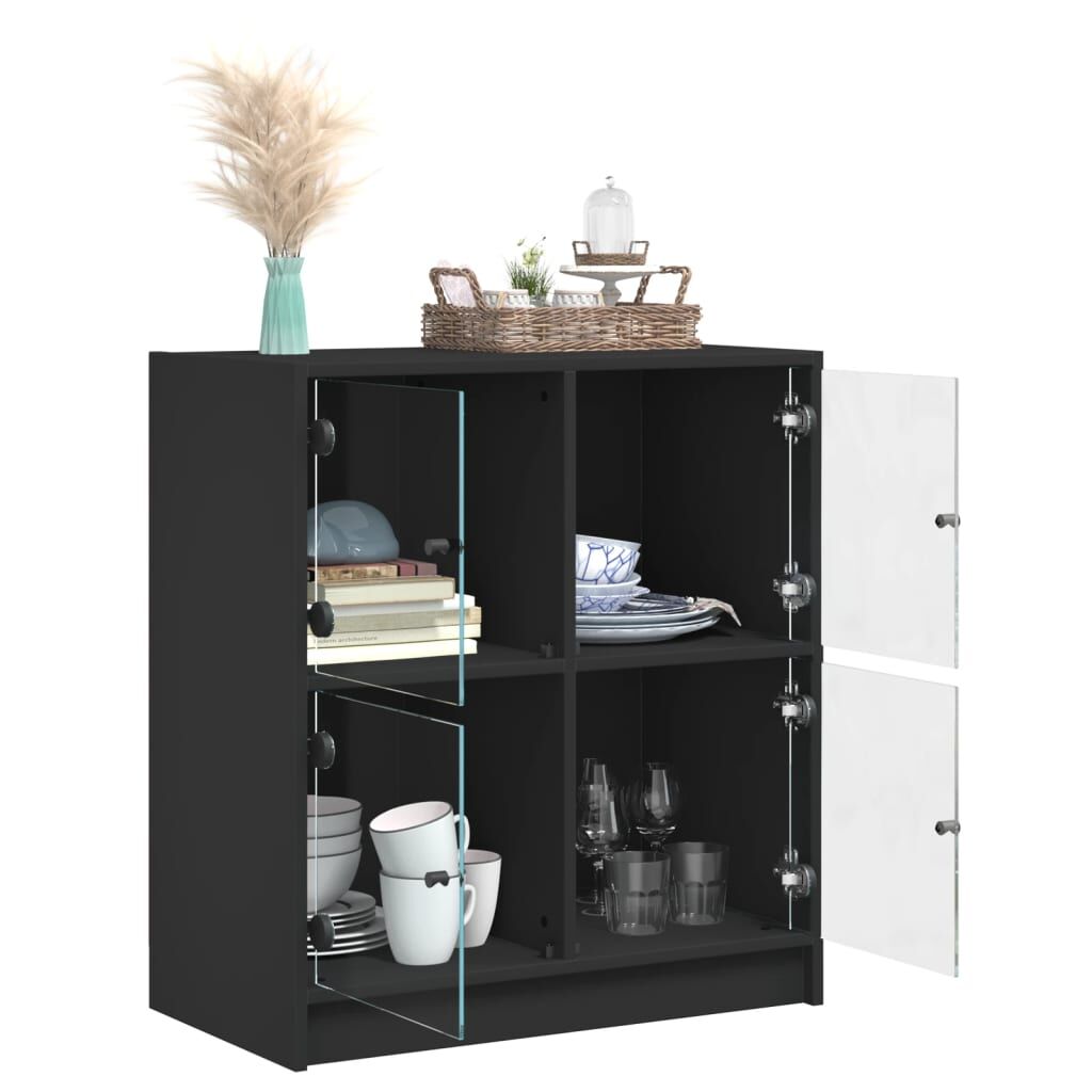 Side Cabinet with Glass Doors Black 68x37x75.5 cm Price