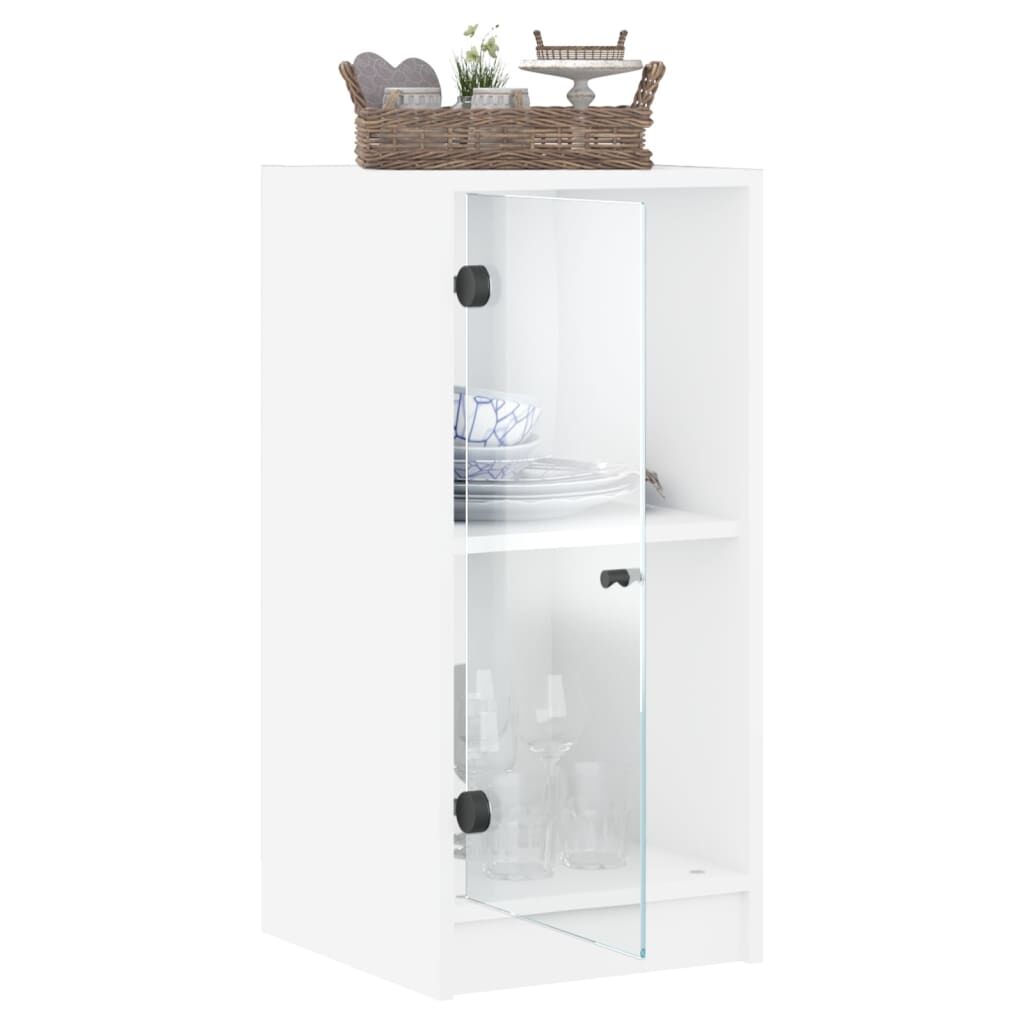 Side Cabinet with Glass Doors White 35x37x75.5 cm Price