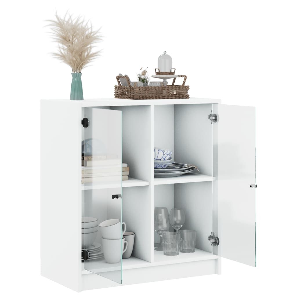 Side Cabinet with Glass Doors White 68x37x75.5 cm Price