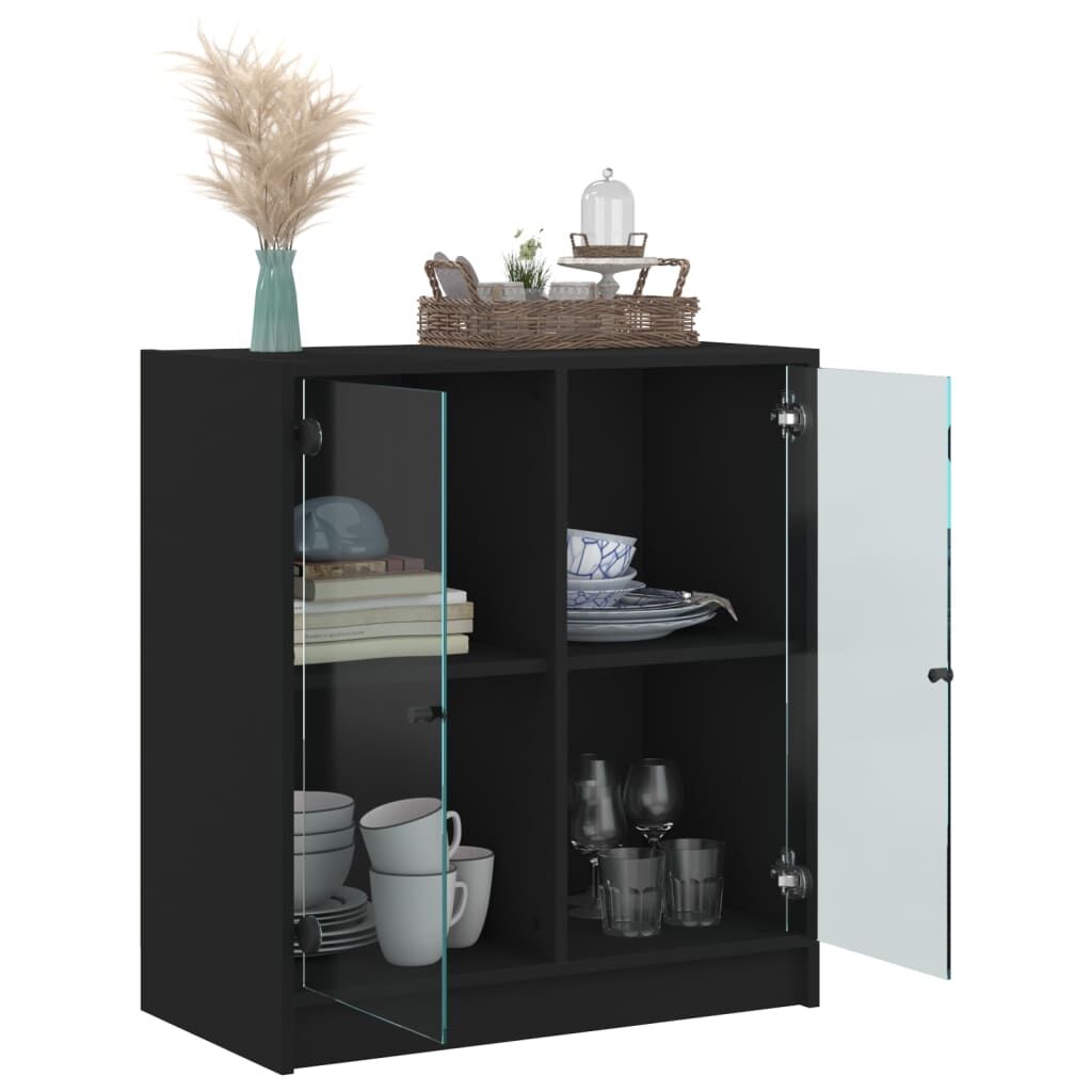 Side Cabinet with Glass Doors Black 68x37x75.5 cm Price