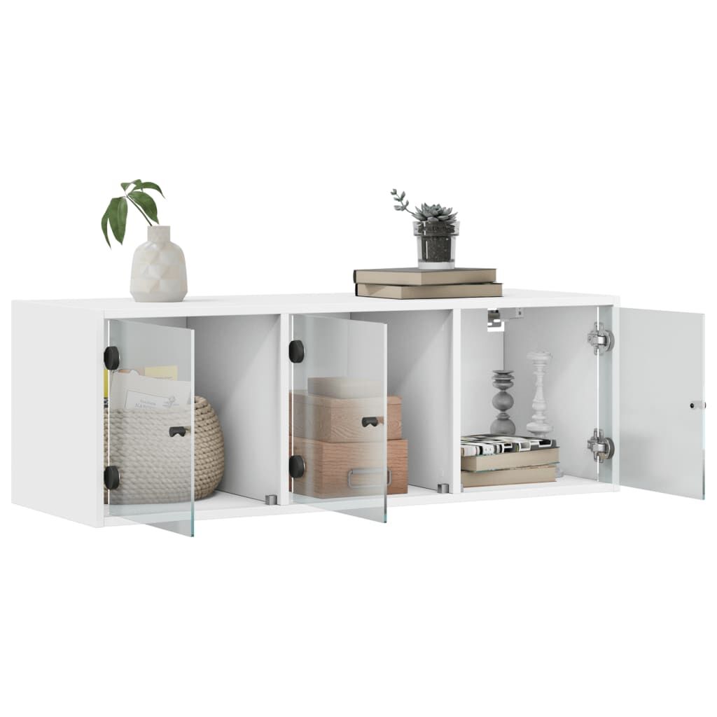 Wall Cabinet with Glass Doors White 102x37x35 cm Price