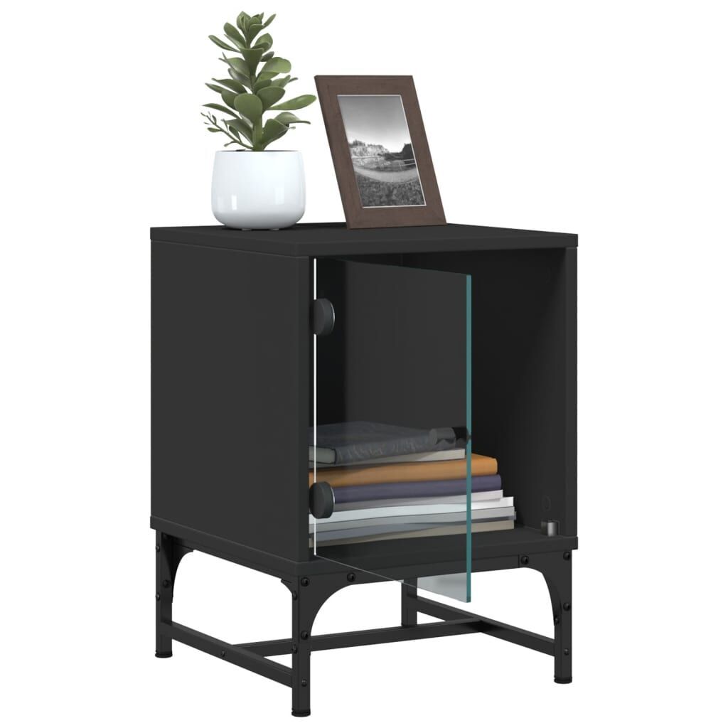 Bedside Cabinets with Glass Doors 2 pcs Black 35x37x50 cm Price