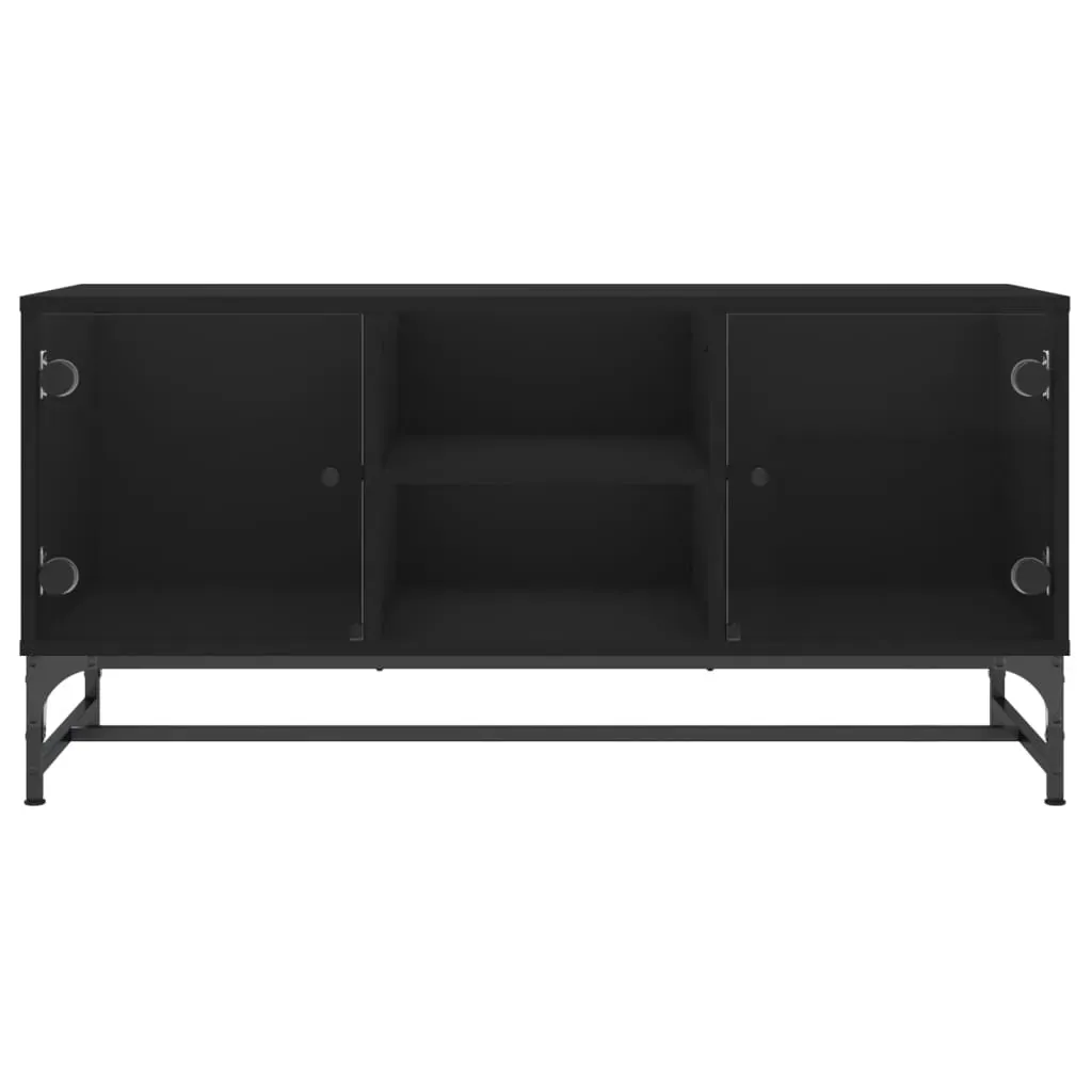 TV Cabinet with Glass Doors Black 102x37x50 cm Price