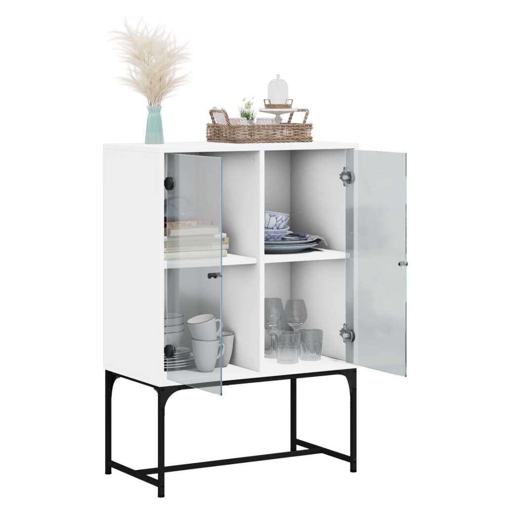 Side Cabinet with Glass Doors White 69x37x100 cm Price