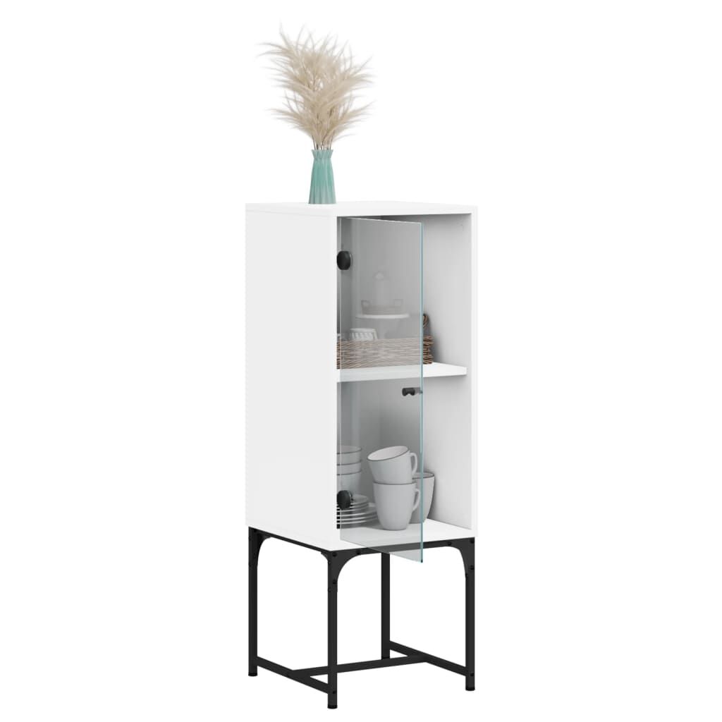 Side Cabinet with Glass Doors White 35x37x100 cm Price